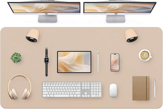 Bloss Extra Large Desk Mat 55" x 24", Non-Slip Dressing Table Cover Protector, Waterproof Student Study Desk Mat, PU Leather Computer Writing Desk Pad for Home Office and Decor - Beige