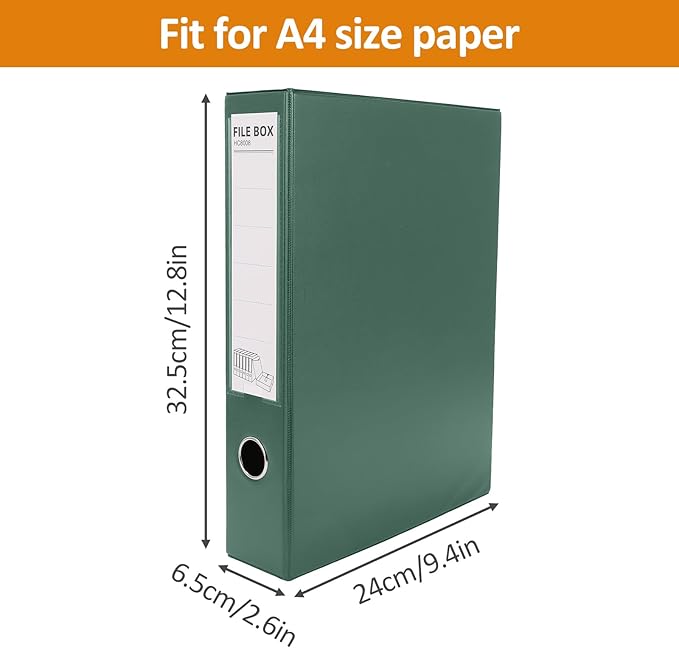 HUA JIE A4 Storage File Boxes Plastic Archives Cases with Clip, PVC File Folder Organizer Document Storage Filing Box for Office,32.5×6.5×24 cm, Green(Pack of 6)