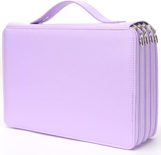 Vomgomfom Colored Pencil Holder - 200 Slot Deluxe PU Leather Pencil Case with Zipper Closure, Large Capacity for Watercolor Pens or Markers, Artist Organizer (Purple)