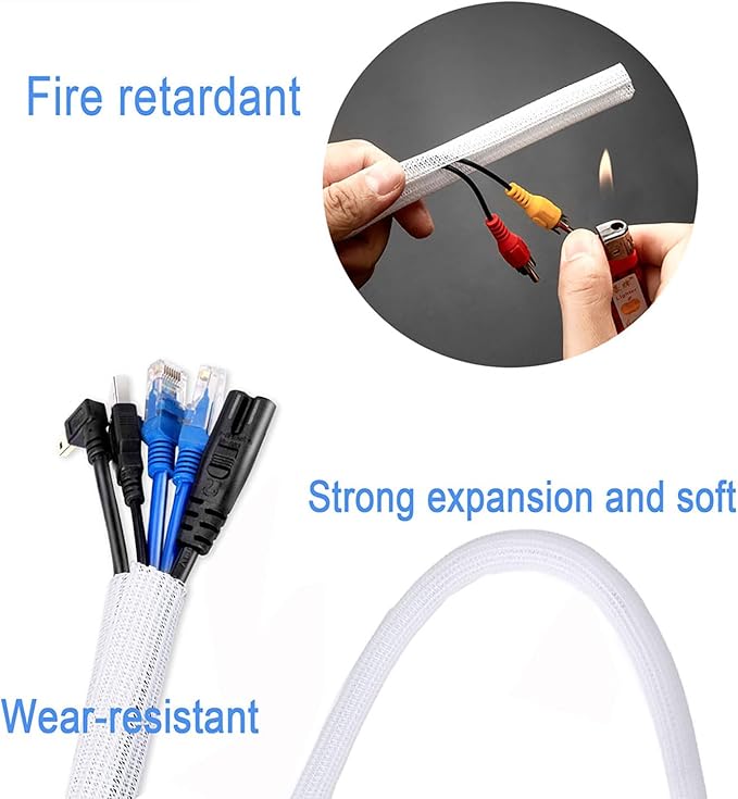 QCSIW 25ft – 3/8 inch White Split Wire Loom Tubing Cord Protector Cable Sleeve – Pet Cord Protector for Cat Chewing, for USB Power Cords Audio Video Wires