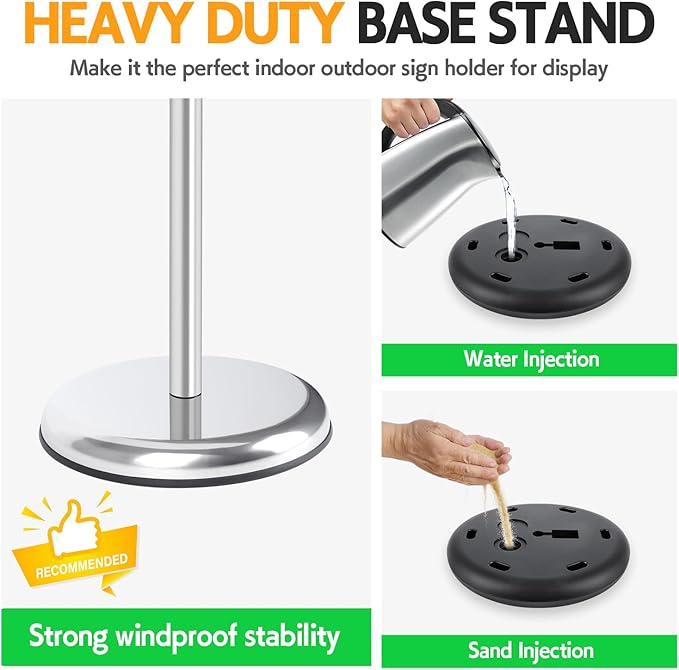 RedChili Adjustable Sign Holder Stand for 8.5x11 Inch Poster, Floor Standing Sign Holder With Snap-Open Aluminum Frame 360° Rotating Display Outdoor Indoor Signage Stand for Advertising (Silver, Sharp Corner)