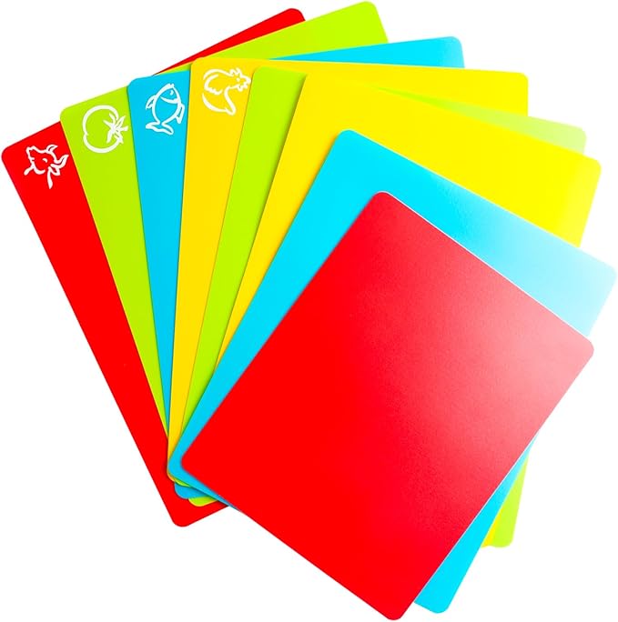 Flexible Cutting Board mats, Plastic Cutting Boards for Kitchen Cooking, Cutting board sheets for Meat and Vegetables, Dishwasher Safe Set of 8 Pcs