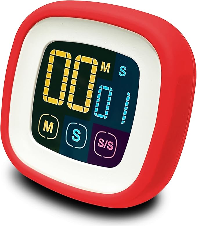 CREAVIVA Digital Kitchen Timer, Countdown, Countup, Protective Rubber case, Large Display with Color Bold Digits, Touch Control, Backlit, Magnetic Kickstand, Loud Alarm, Auto Memory (Hot Rose)