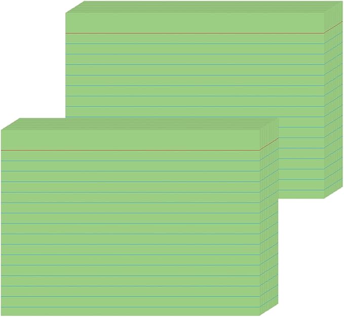 JINMIKEJI Green Ruled Index Cards 5x7 Inch - 50 Pack Study Flash Cards for School, Office & Home, Durable Note Cards with Lines