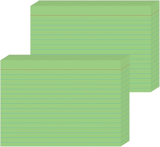 JINMIKEJI Green Ruled Index Cards 5x7 Inch - 50 Pack Study Flash Cards for School, Office & Home, Durable Note Cards with Lines