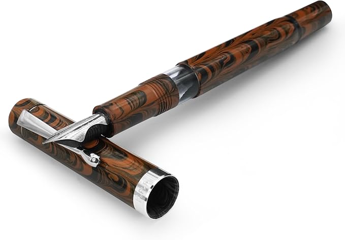 Jaipur V2 Piston Filled Refillable Fountain Pen - Brown Ultra Flex Cursive Pen w/Stainless Steel Nib - Luxury Pens w/Acrylic Body & Ebonite Feed - Fountain Pens for Journaling & Calligraphy