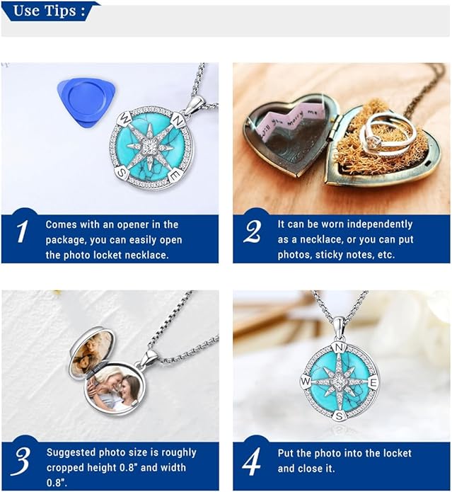Compass Necklace for Women Men 925 Sterling Silver Pendant Urn Necklaces for Ashes Picture Locket Necklace Anchor Necklace Viking Necklace Crystals CZ Moonstone Abalone Shell Turquoise Compass Jewelry