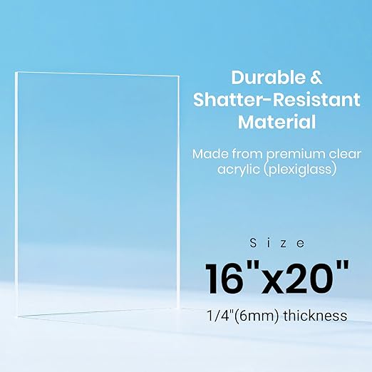 CALPALMY (2-Pack) 16x20 Inch Clear Acrylic Sheet - 1/4 Inch Thick Acrylic Plexiglass Panel for Laser Cutting, DIY Crafts, Signage, and Engraving Projects
