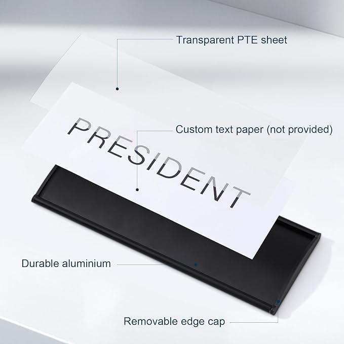 Plecterco 6 Pcs Office Door Signs - 8" x 3" Curved Name Plate Holders for Office, Wall-Mount Door Signs with Plastic Film and Adhesive Tape (6, Black)