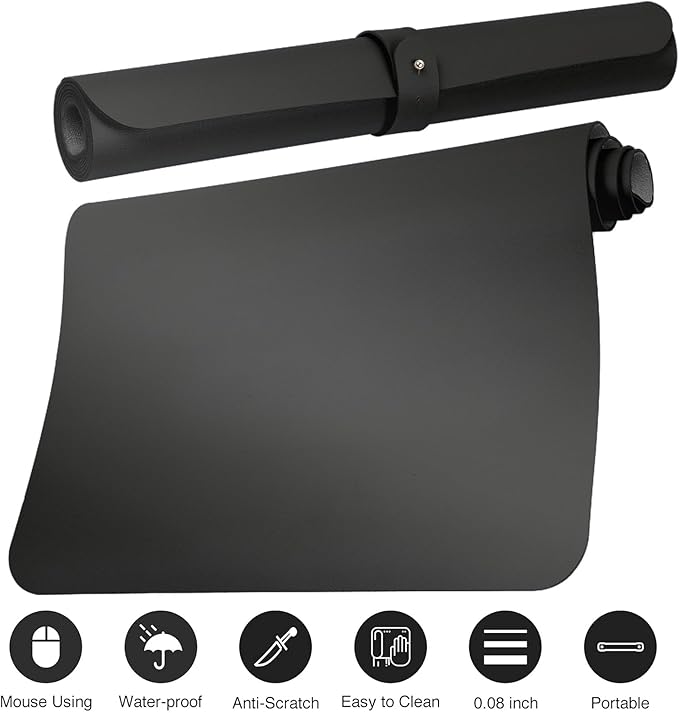 Boutilon Leather Desk Pad Protector,Non-Slip Mouse Pad,Laptop Desk Pad,Office Mouse Mat,Waterproof Leather Desk Blotter,Desk Writing Pad for Office and Home (XXL-Black,47.2"x 17")