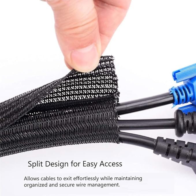 QCSIW 50ft - 1/2 Inch Heavy-Duty Braided Cable Sleeve, Split Wire Loom Tubing Cord Protector for USB/Power/Audio Cables - Flame Retardant, Pet Chew Proof - Black
