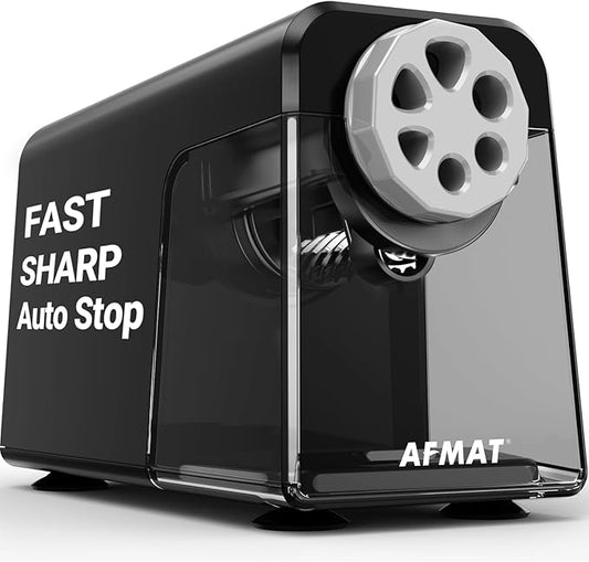 AFMAT Electric Pencil Sharpener Heavy Duty, 6 Holes, Auto Stop Pencil Sharpeners for Classroom, Electric Sharpener for 6-11mm Colored Pencils, 7000 Sharpenings, Fast Sharpen, Save Pencils PSX1
