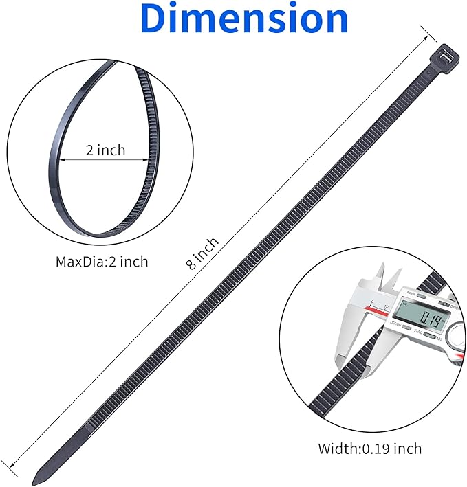 Mvyc Zip Ties, Heavy Duty Cable and Wire Ties with 50 Ibs Tensile Strength and UV Resistance, for Home, Office, Garden, Workshop, Black (8 Inch, 1000 Pack)