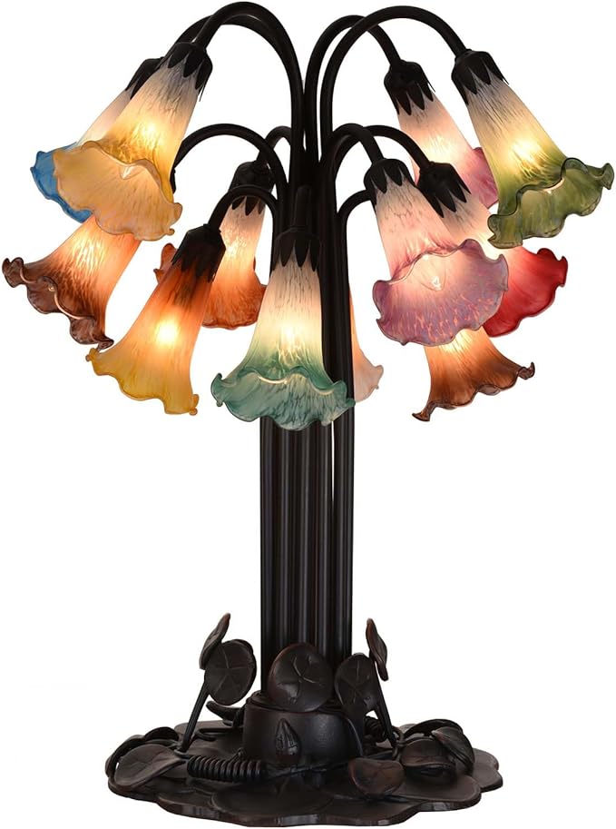 Bieye LS09S Lily Flower Blown Glass Lampshade (White Brown, Opening I.D. 0.87" x O.D. 1")