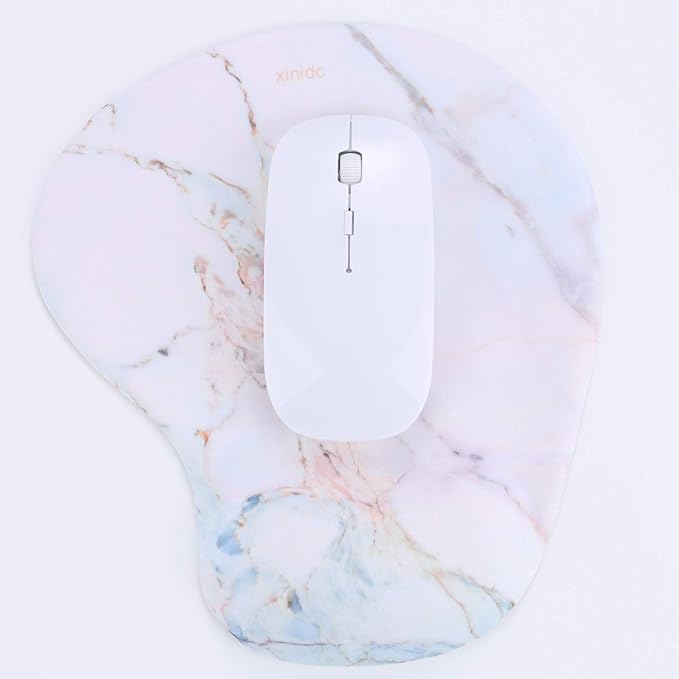 xinidc Ergonomic Computer Mouse Pad with Wrist Rest Support, Pain Relief Mouse Pad with Non-Slip PU Base for Home Office Working Studying (Colorful Marble)