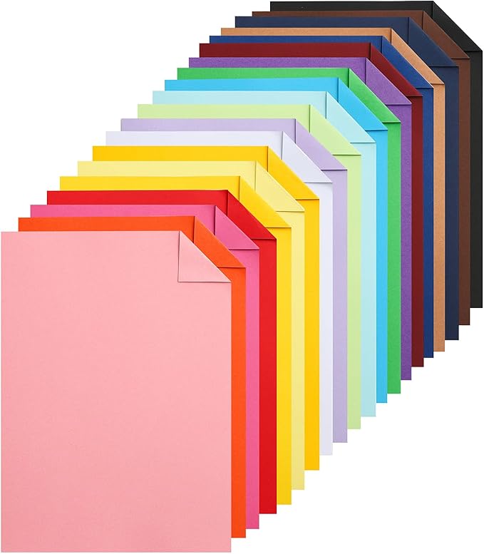 Silunkia 100 Sheets Colors Cardstock Craft Paper, 20 Assorted Colors 75lb Art Projects Card Stock A4 Colored Paper for DIY Cards, Birthday Decorations, School, Party