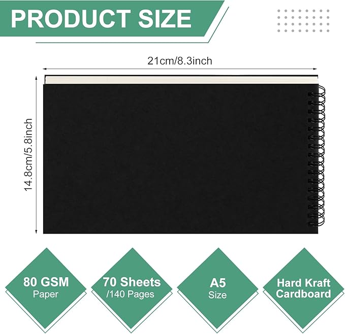 Engrowtic Dot Grid Notebook Top Spiral Notebook A5 Size Bullet Dotted Paper Hardcover Dot Journal 8.3''x 5.8'' 140 Pages Spiral Notepads for Sketching Drawing Writing School Office(Black,12 Pcs)