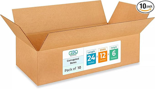 Large Shipping & Moving Boxes 24x12x6 inches (10-Pack) - Extra Strength 200 lb vs Regular - Corrugated Shipping Boxes Large for Delivery - Cardboard Box for Moving by IDL Packaging