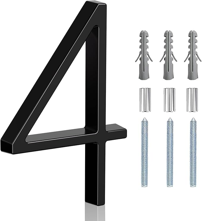 5" Floating Stainless Steel Address House Number, Modern Metal Anti-Rust House Numbers with Nail Kits for Door Garden Mailbox Decor Visibility Signage (4)