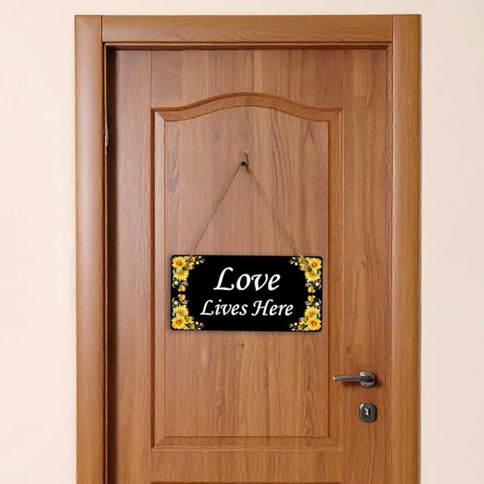 Signs ByLITA Sunflower Corners Black Background Personalized Hanging Wall or Door Sign (5 x 10") | Custom Signage for Your Home & Business