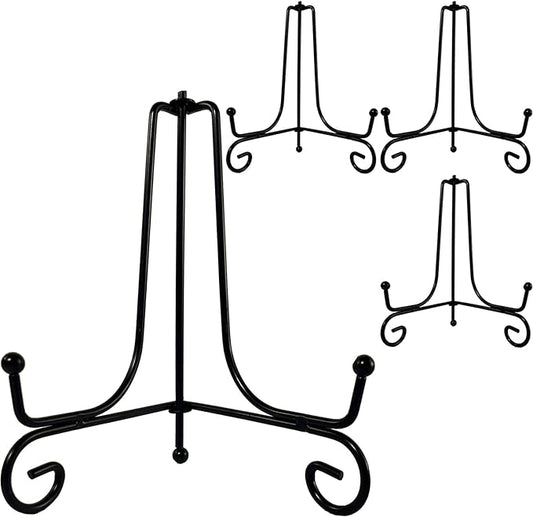 HENABLE 4PCS Premium Black Iron Plate Stands for Display 6 Inch, Decorative Solid Metal Plate Holders for Displaying, Mini Easel, Frame, Book, Card, Plaque, Bowl, Picture Stands for Display