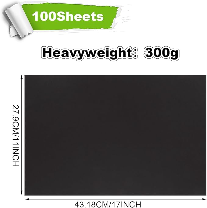 QTLCOHD 100 Sheets Black Cardstock 11 x 17 Inches Black Construction Paper Bulk Heavy Cover Card Stock for DIY Crafts Cards Making