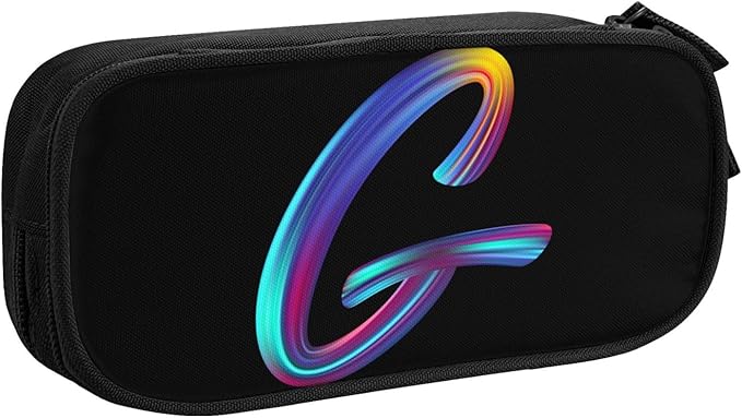 Pazacon Cute Initial Pencil Case for Kids Students, Large Capacity Pencil Pouch for Boys Girls, Letter Design Pencil Box Pen Bag Office Stationery Organizer, Rainbow Letter G