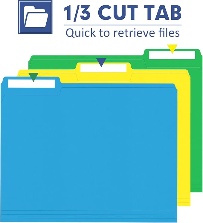File Folder, PANDRI 170 Pack Colored File Folder, 1/3 Cut Tabs, Letter Size, Assorted 6 Colors Filing Folder for Office School Business