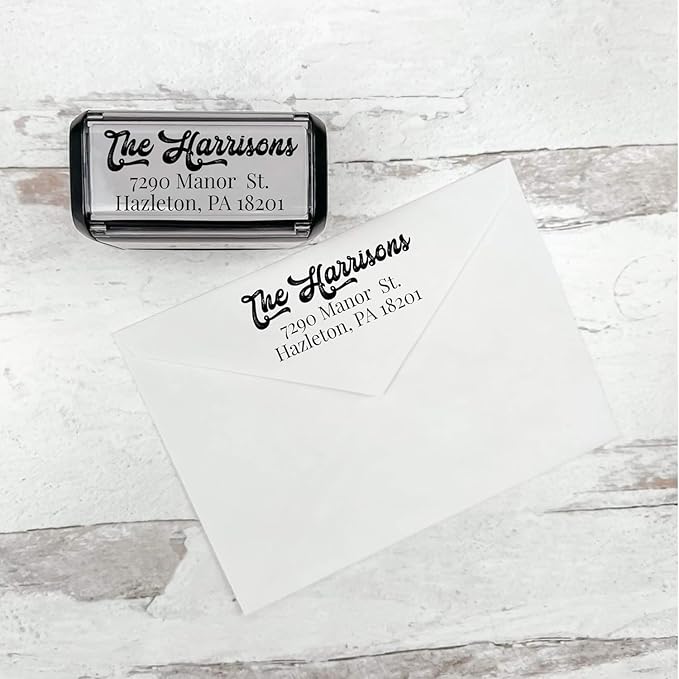 Self Inking Modern Address Stamps | Custom Return Address Stamper (Antique Script, Large)