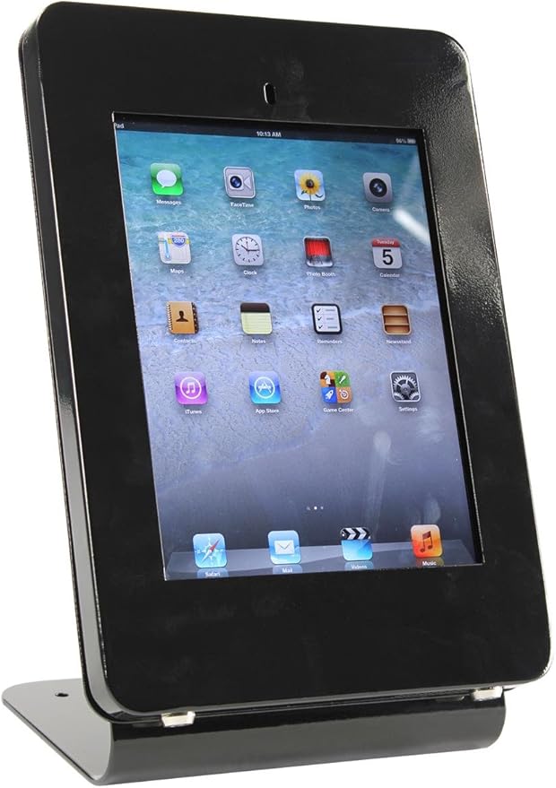 Displays2go iPad Counter or Table Stand, Fits 2-4 and iPad Air, Locking Enclosure, Hidden Home Button (Black Steel/Aluminum)