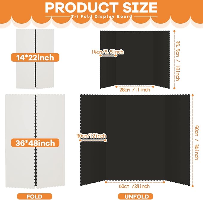 Ctosree 24 Pcs 14 * 22inch Tri Fold Poster Board Bulk, Science Fair Project Display Paperboard, Single Wall, Lightweight Presentation Board (Black)