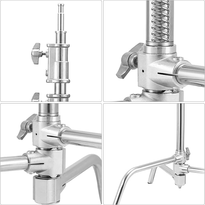 Soonpho 2 Packs Heavy Duty C-Stand Kit,Stainless Steel Photography Light Stand Base,Adjustable 5-10.8 feet Sturdy Tripod for Studio Softbox, Monolights, Reflector, Umbrella