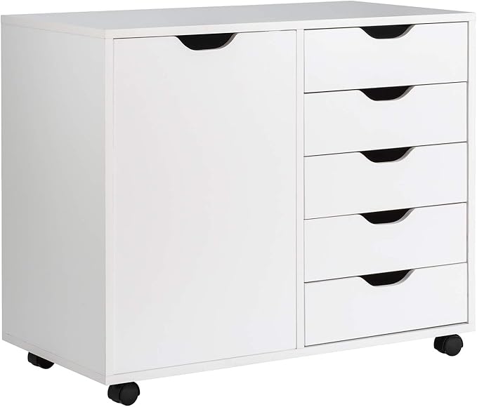 Giantex File Cabinet, Mobile Lateral Filing Cabinet with 5 Drawers &1 Door, Wheels, Rolling Storage Organizer for Home Office, Study Room (31”x 15.5” x 25.5”, White)