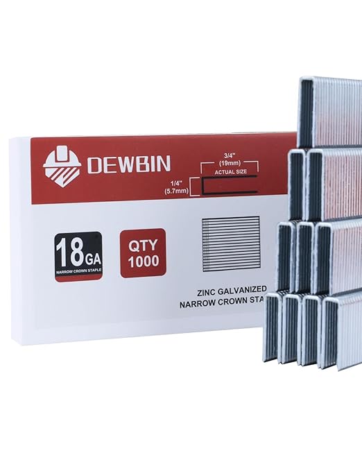 DEWBIN 18 Gauge Narrow Crown Staples, 1000 Cts 3/4-Inch 18GA Heavy Duty Galvanized Upholstery Staples for Electric or Pneumatic Narrow Crown Stapler Guns