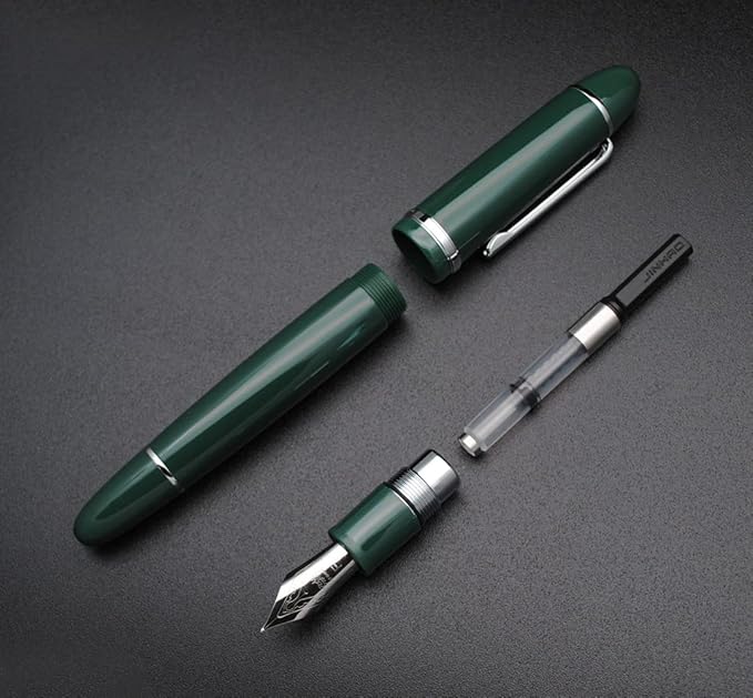 JINHAO X159 Fountain Pen (F Nib 0.5mm, Dark Green with Silvery Clip)