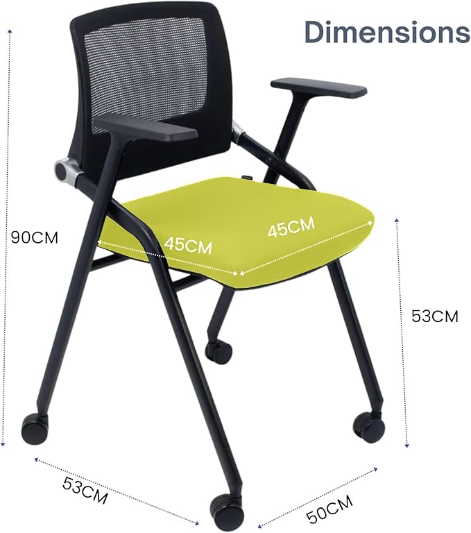 SLKJChr 2 Pack Foldable Office Chairs with Wheels, Mesh Back, Arms and Portable - Folding Office Chairs for Conference Room Chair, Office Guest & Reception & Meeting Chair - (Green) 300 lbs.