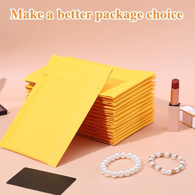 Bubble Mailers, 5 x 7 Inch 60 Pack Self Seal Padded Envelopes for Packaging, Strong Adhesion Yellow Envelope with Peel-N-Seal, Bubble Mailers Bulk for Jewelry Makeup Supplies