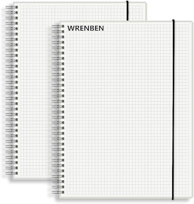 WRENBEN A5 Spiral Notebook 120gsm Graph Paper Notebook 160 Pages Per Hardcover Grid Notebooks 5.7 x 8.3 Inches (2 Pack)