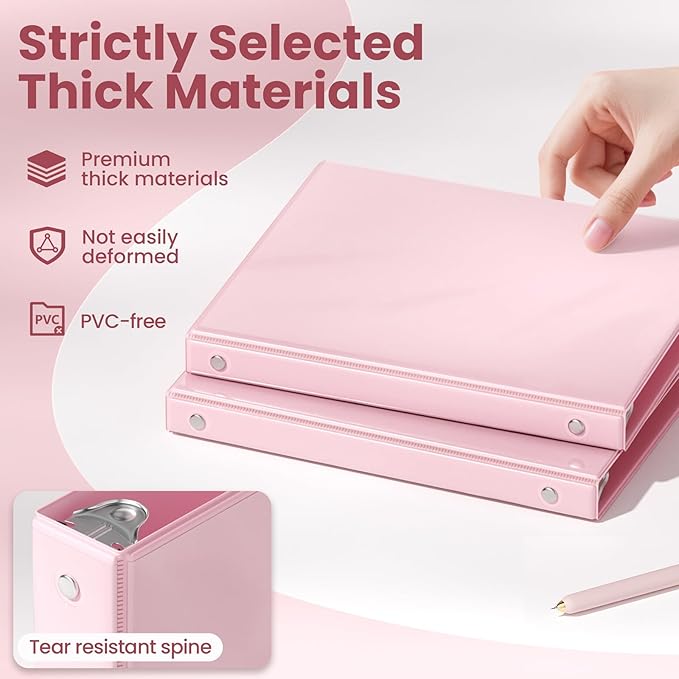 SUNEE 3 Ring Binder 1/2 Inch 1 Pack, Clear View Binder Three Ring PVC-Free (Fit 8.5x11 Inches) for School or Office Supplies, Pink