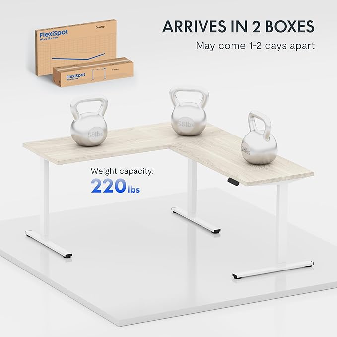 FLEXISPOT L Shaped Standing Desk, 71 x 63 Inch Electric Height Adjustable Corner Desk, Sit Stand Computer Workstation, Preset Controller, Home Office, White Frame with Maple Top