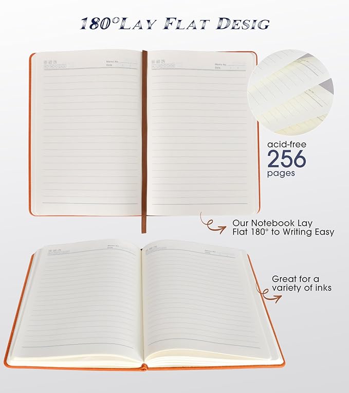 Biuwory Lined Journal Notebook for Women Men,256 Pages A5 Hardcover Leather Journals for Writing,Travel,Business,Work & School,College Ruled Notebooks for Note Taking,Diary Notepad 5.7"×8.3" orange