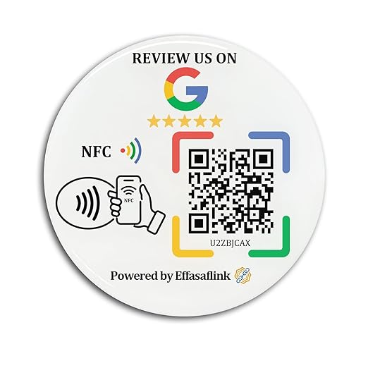 Epoxy Sticky Card with NFC Chip & QR Code - Compatible with Google Business Page for Customer Reviews, Boost Business Reviews, Essential for Small Businesses, No App, No Monthly Fee (White-1 card)