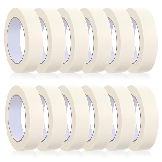 HOFURME 12 Rolls Masking Tape Bulk 1 Inch White Beige Masking Tapes for General Purpose, Craft, Art, Home, Office, School, 1 Inch x 55 Yards