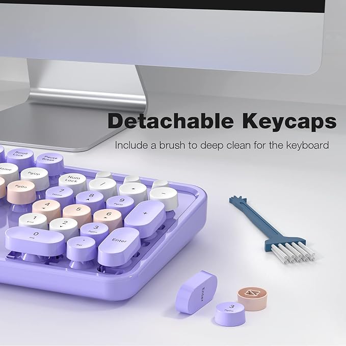 MOFII Wireless Keyboard and Mouse Combo,2.4GHz Retro Full-Size Keyboard with Number Pad and Cute Wireless Mouse for Computer PC Desktops Laptop WindowsxP/7/8/10 Purple Colorful