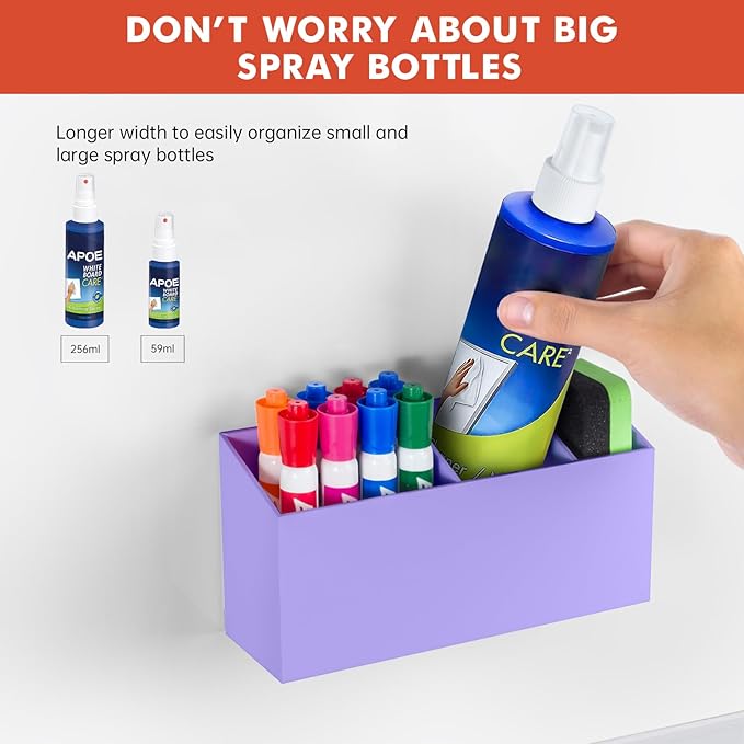 Banafich Magnetic Dry Erase Marker Holder, Acrylic Magnet Pen Holder for Whiteboard, Refrigerator, Magnetic Fridge Organizer for Office, Classroom, Whiteboard Maker Holder, Locker Organizer-Purple