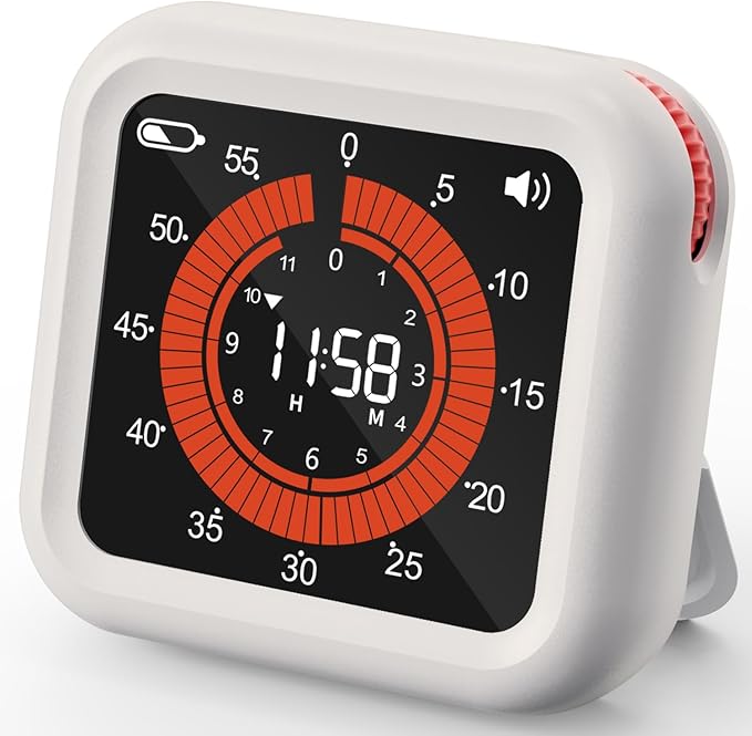 MeesMeek Digital Visual Timer - Max 11H 59M Rechargeable Countdown Timer with VA Display, Clear Digits, Adjustable Volume and Brightness, Magnetic Digital Timer for Kitchen, Classroom, Office (White)