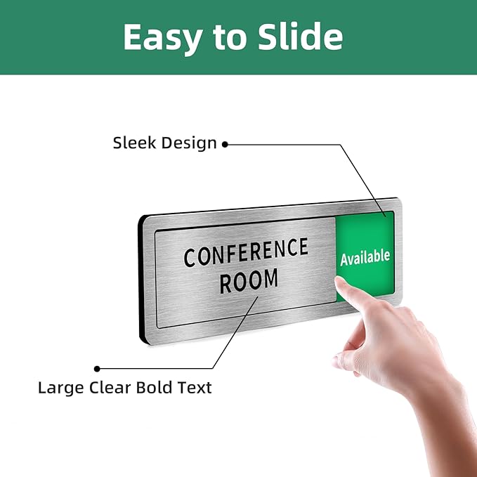 WeddingSteps Office Sign for Door Conference Room Sliding Door Signs In Use/Available DoNotDisturbSliderDoorSign,OfficeDoorSigns,Meeting inProgressBrushedSilverDoorSign,8.2""x2.7"", grey