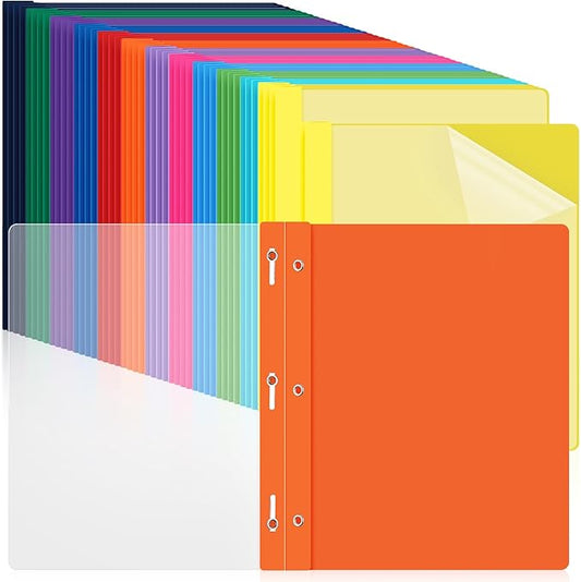 Feifeiya 36 Pack Plastic Report Covers with 3 Prongs Presentation Folders Bulk, 100 Sheet Capacity, Clear Front Report Covers for Presentation Document Paper School Office Supplies (Colorful)