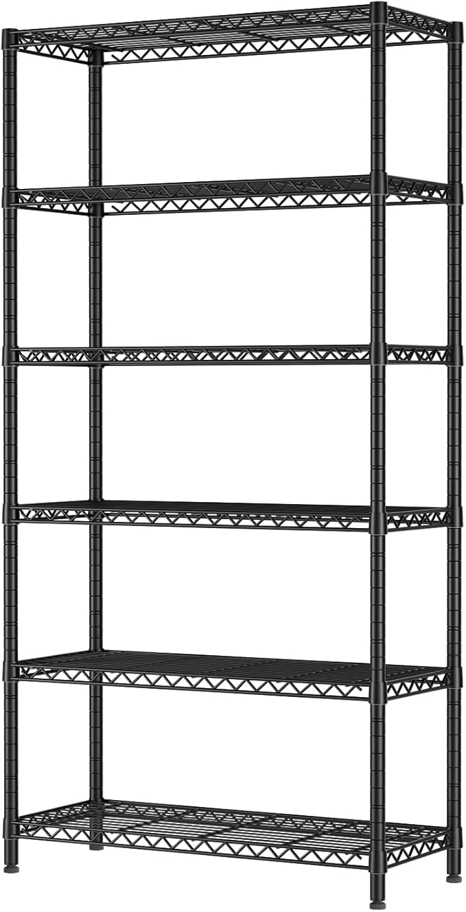 SINGAYE 6 Tier Shelf Organizer Storage Metal Shelves Garage Wire Shelving Unit Pantry Rack Shelves Bathroom Organizers and Shelf Closet Metal Kitchen 36" Dx14 Wx72 H Black