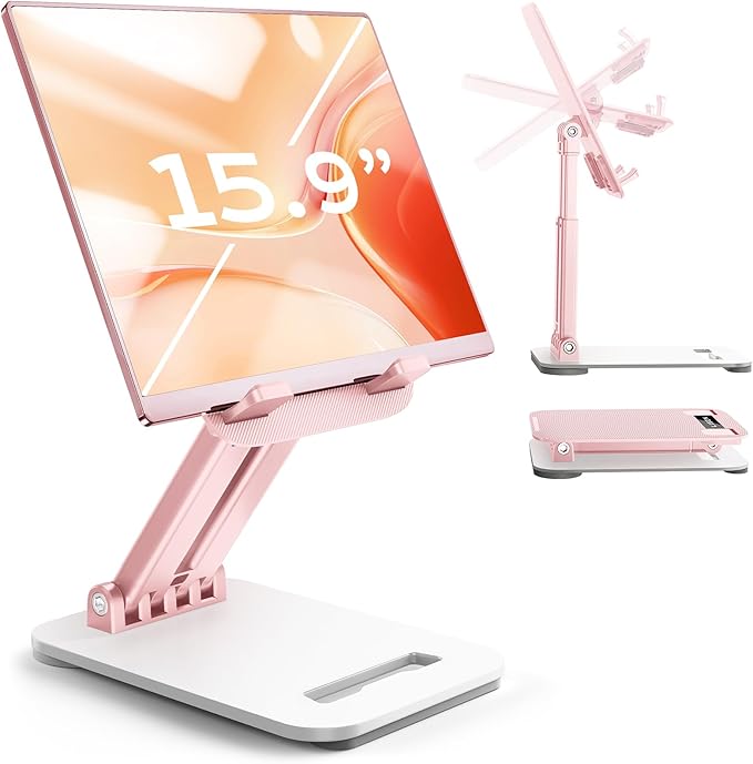 LISEN Pink Desk Accessories for iPad Office Supplies Desk Decor for Women, for Him Tablet Stand Vanity Accessories Video Zomming Face Time Free Hands for ipad Switch